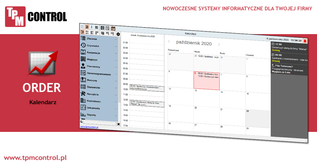 kalendarz w systemie kontroli czynności i zleceń produkcyjnych