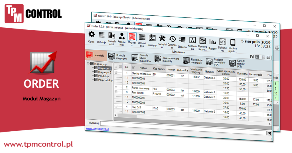 Infografika przedstawiająca moduł magazyn w systemie Planowania Produkcji i Obsługi Zleceń