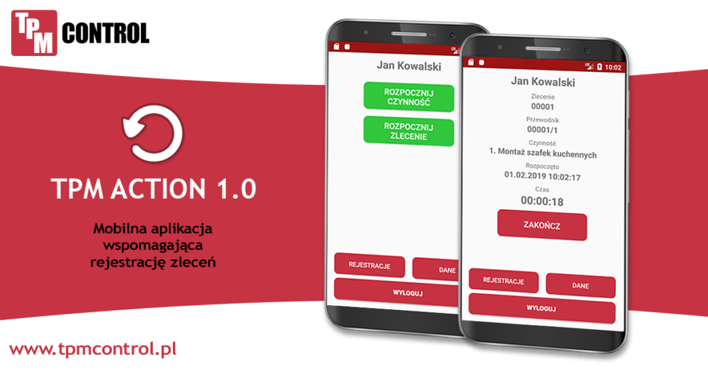 Aplikacja mobilna TPM Action do rejestracji czynności przez pracowników mobilnych